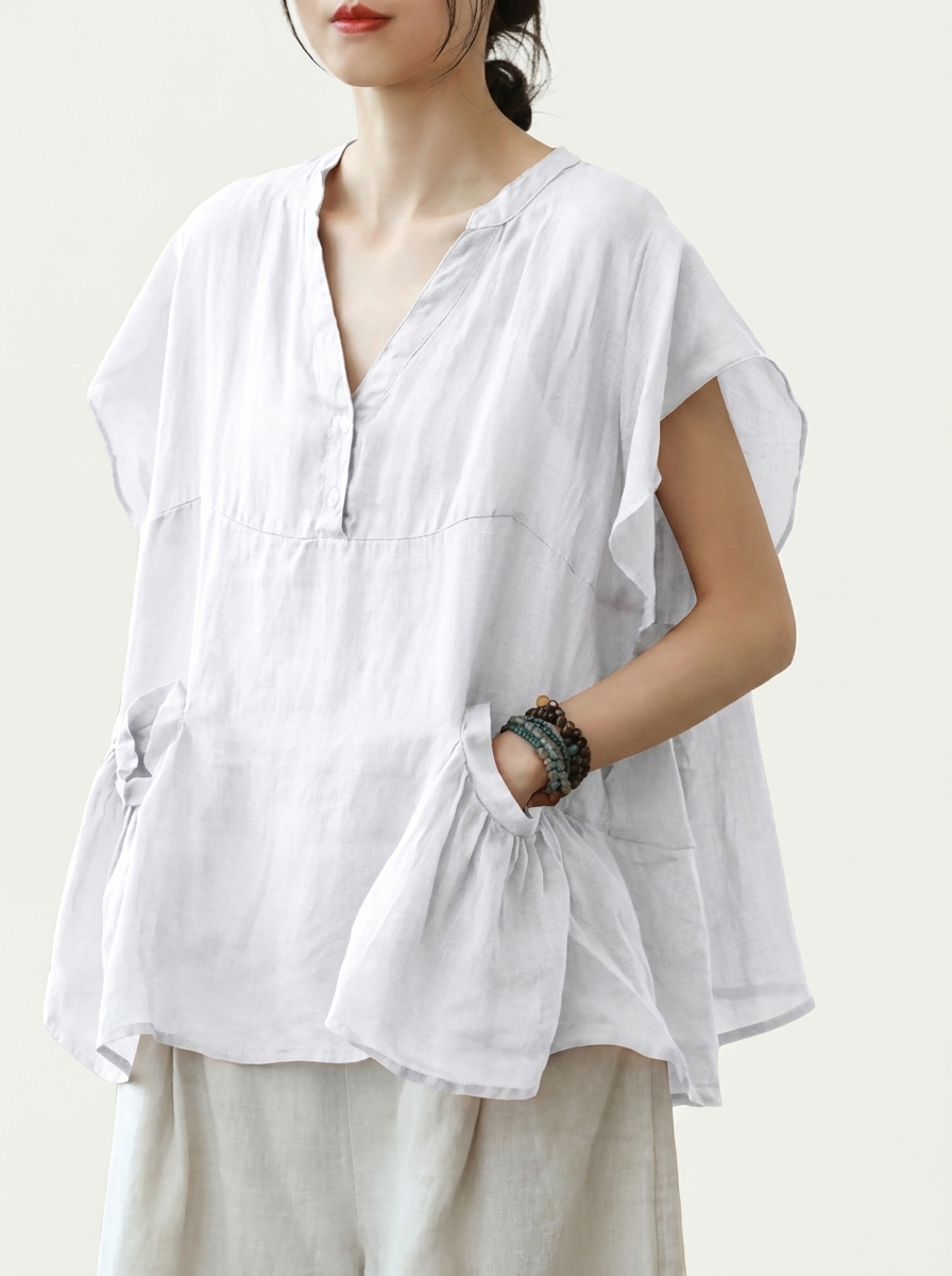 Dropped Shoulder Gathered Pockets Lose Top