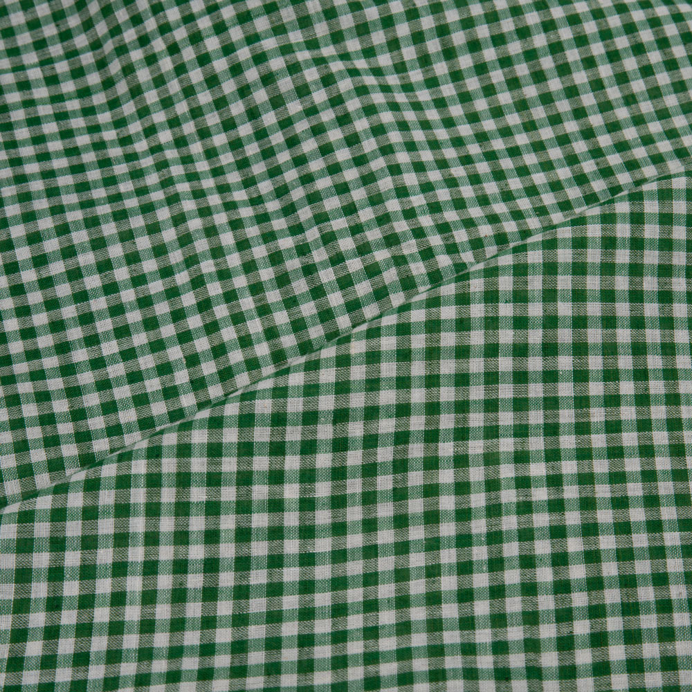 CHECK GREEN PURE COTTON 66 GSM HANDWOVEN FABRIC