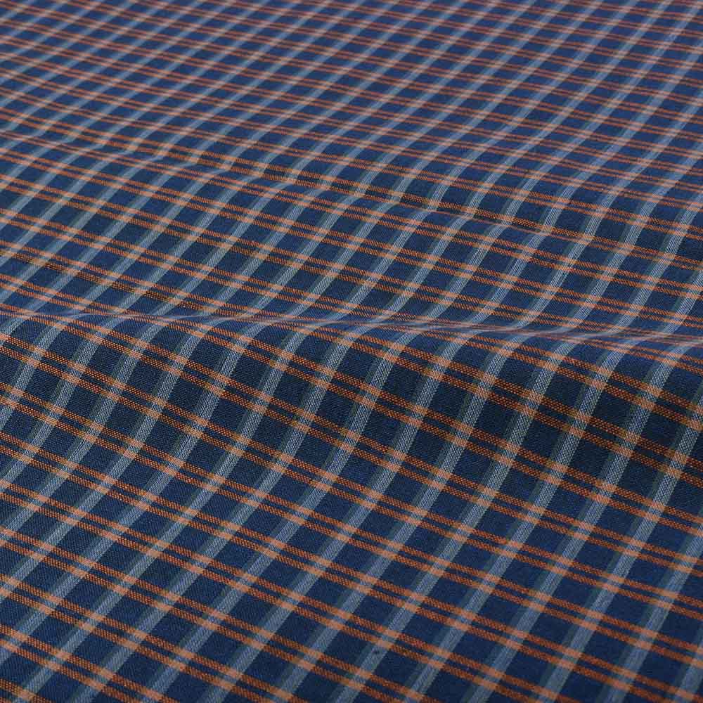 CHECK BLUE ORANGE PURE COTTON 125 GSM HANDWOVEN FABRIC