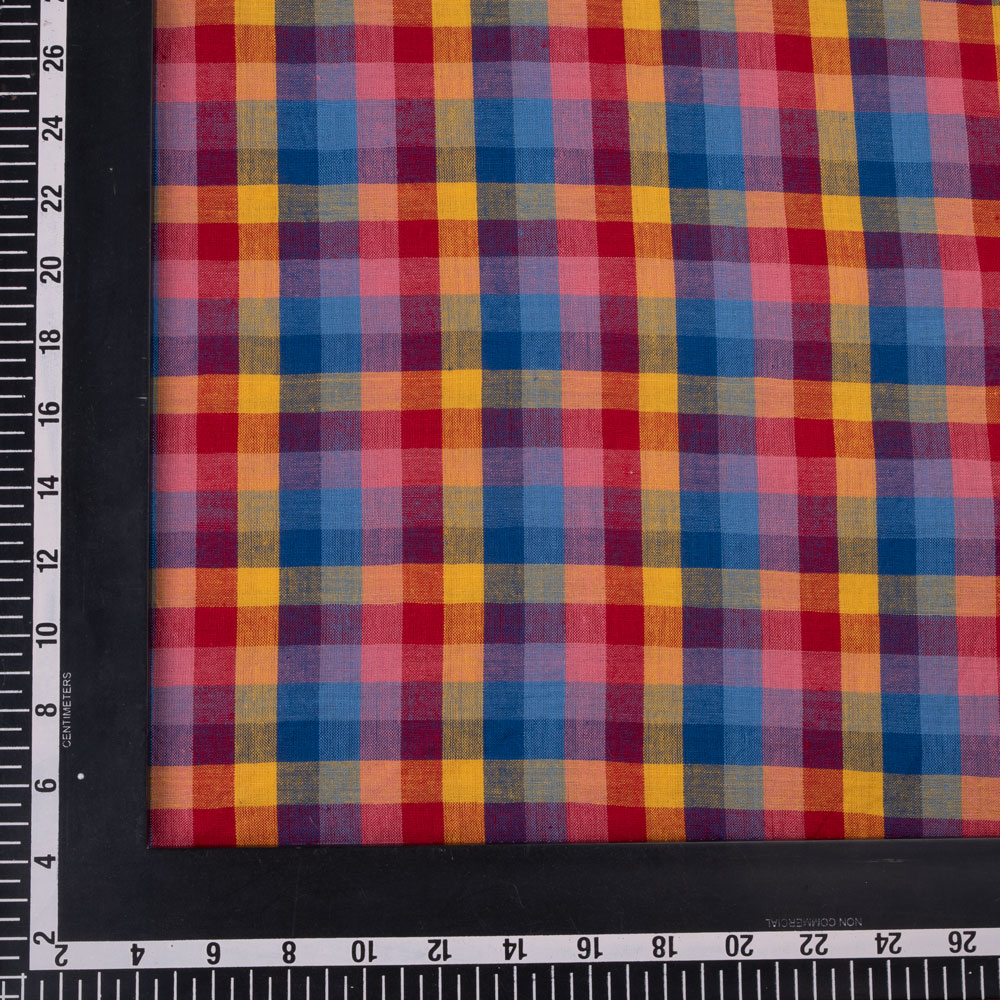 CHECK MULTICOLOUR PURE COTTON 88 GSM HANDWOVEN FABRIC