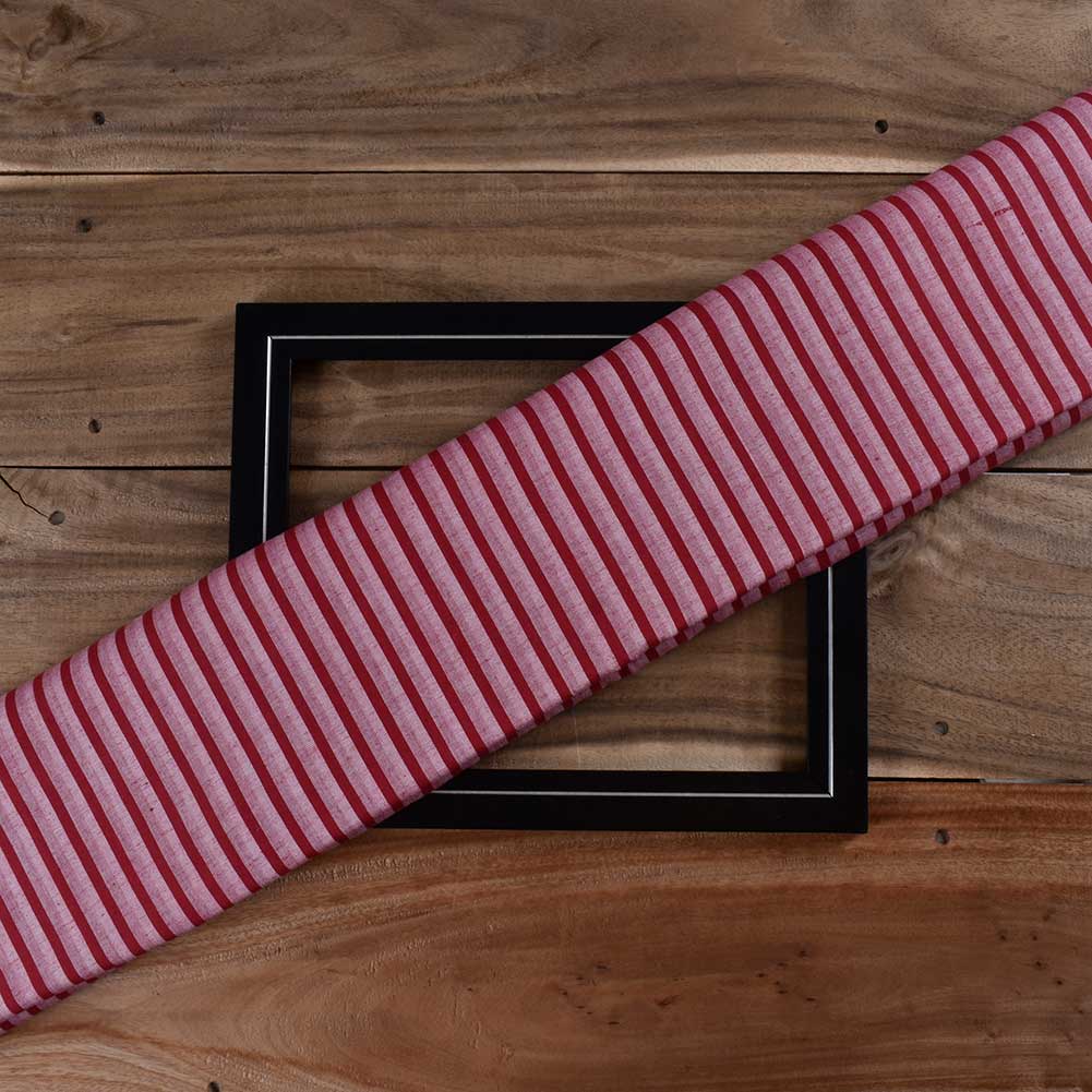 Stripe Red Pure Cotton 100 GSM Handwoven Fabric