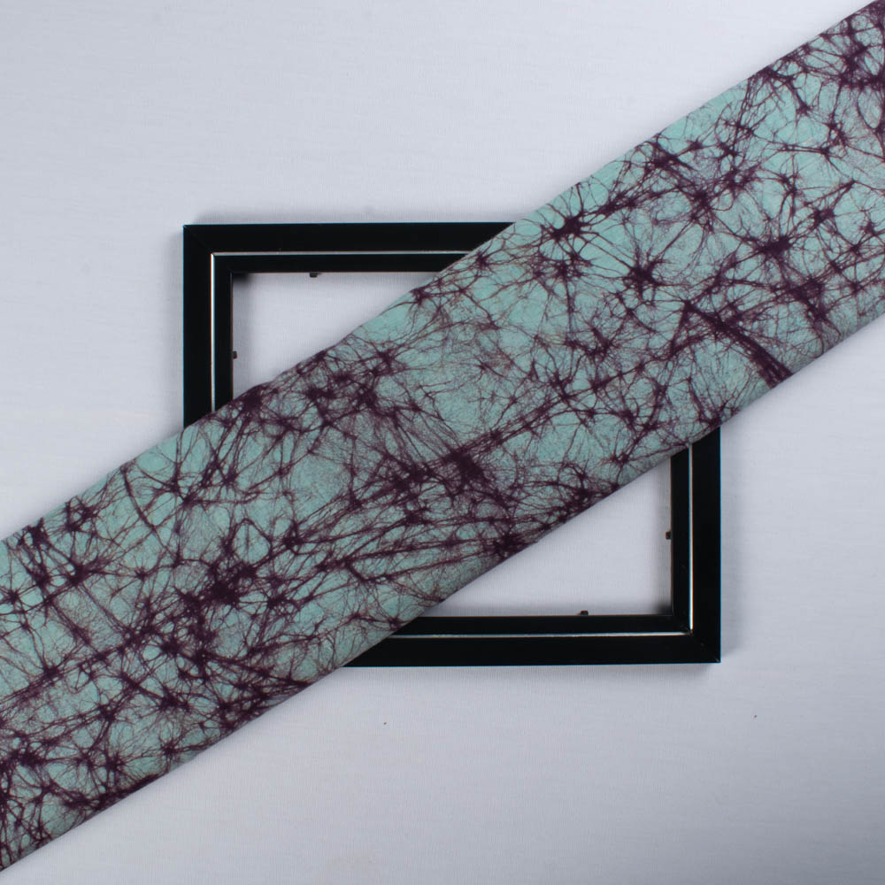 Abstract Turquoise Purple Batik Printed Khadi Cotton 105 GSM Handwoven Fabric