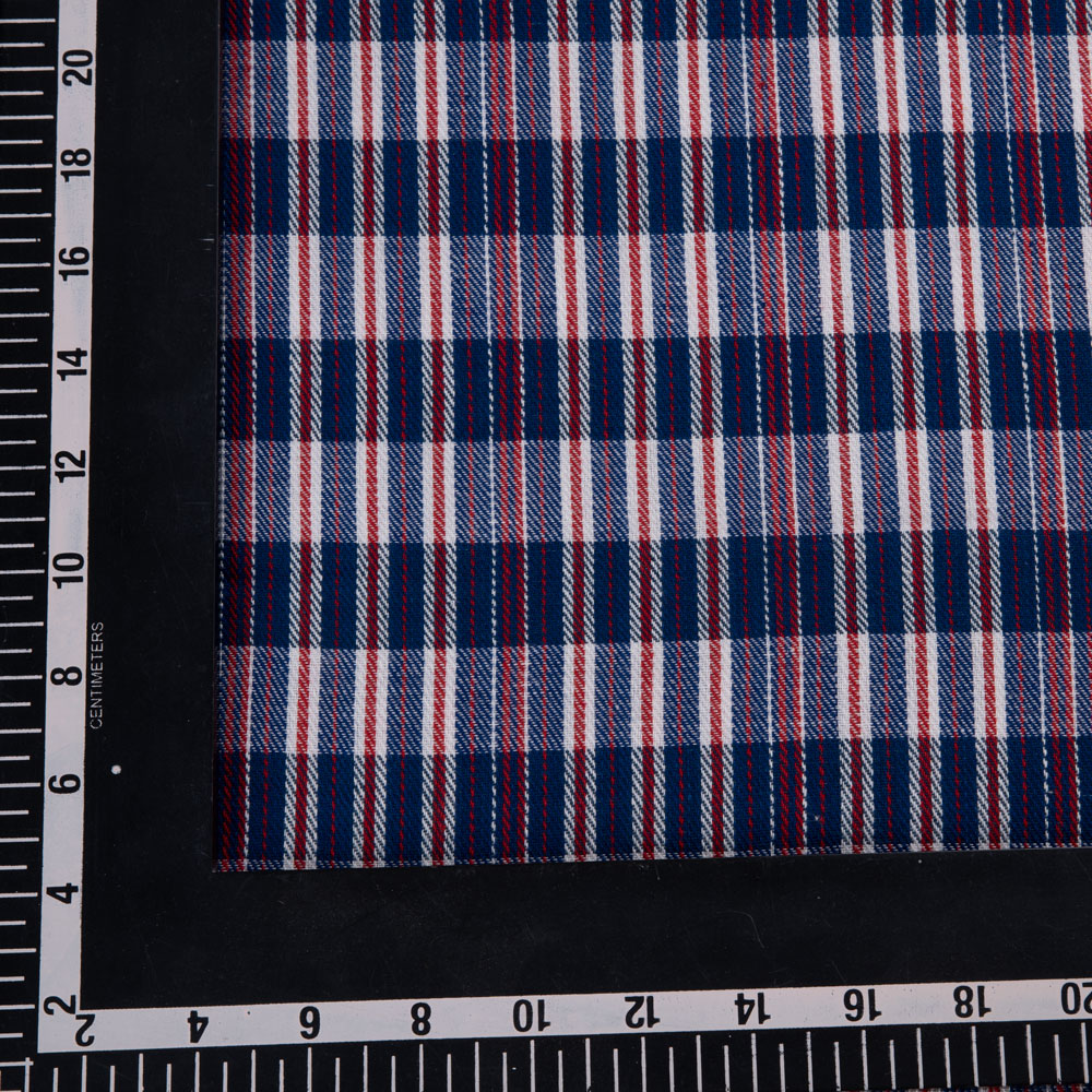 CHECK TWILL RED BLUE COLOUR PURE COTTON 120 GSM HANDWOVEN FABRIC 30