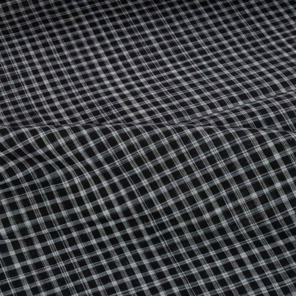 CHECK BLACK YARN TIE DYE PURE COTTON 55 GSM HANDWOVEN FABRIC