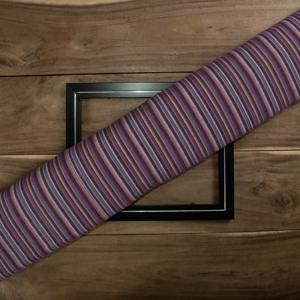 Stripe Multicolor Pure Cotton 100 GSM Handwoven Fabric 08