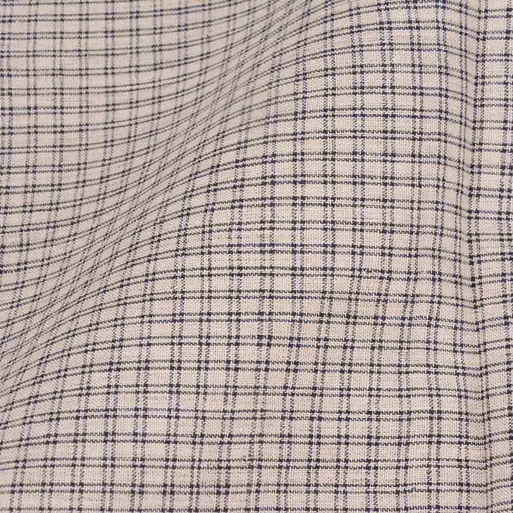 Check Black & Cream Pure Linen 123 GSM Handwoven Fabric