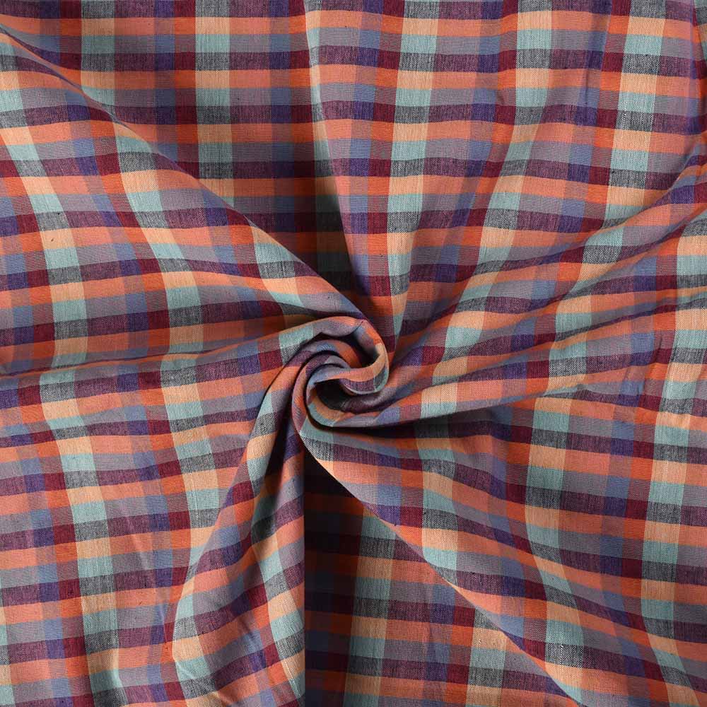 Check Multicolor Pure Cotton 100 GSM Handwoven Fabric 557