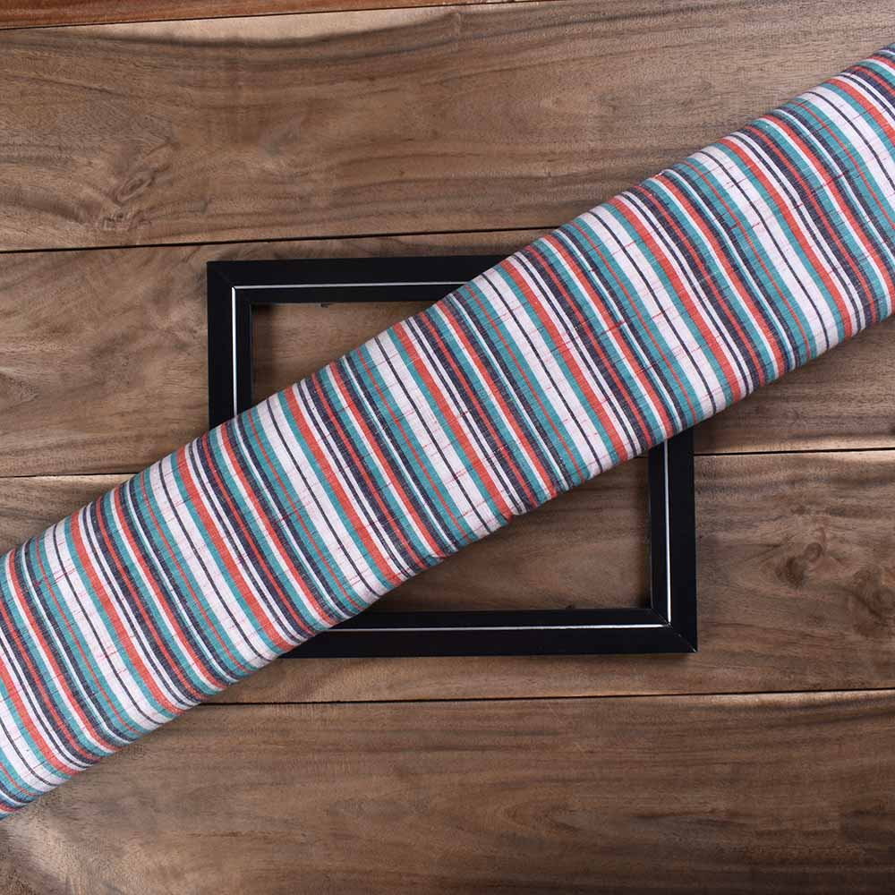 Stripe Multicolor Futki Khadi Cotton 85 GSM Handwoven Fabric 302