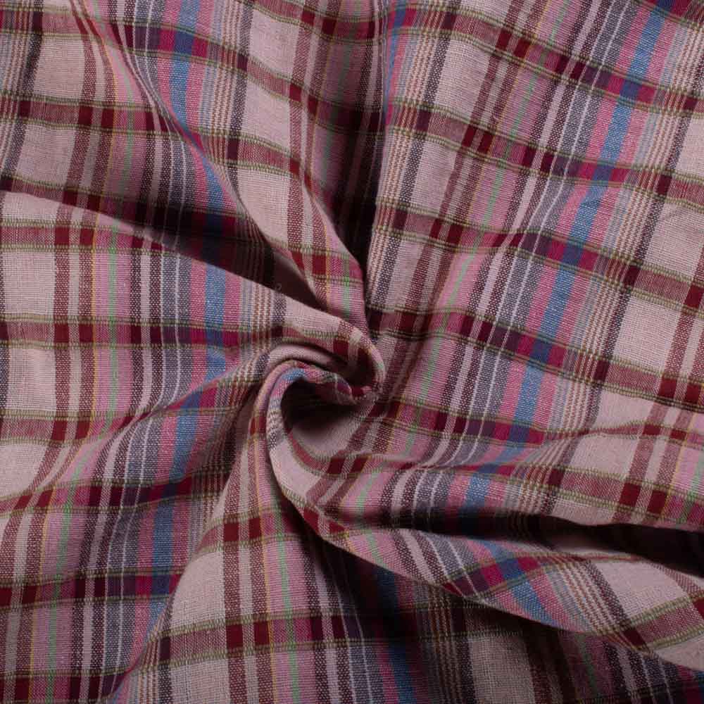 Cotton Hemp Multicolor Check 150 GSM Handwoven Fabric 821