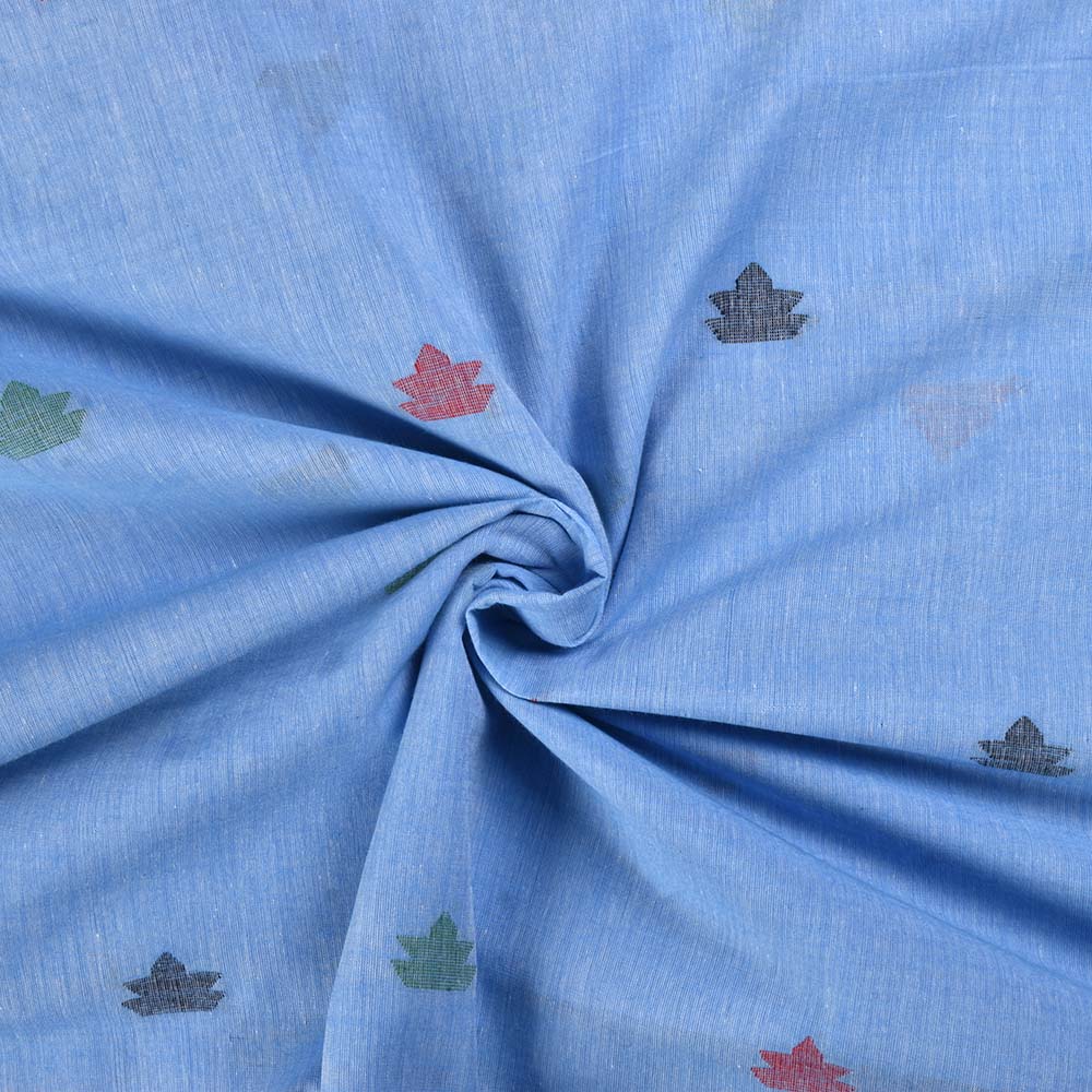 Geometric Sky Blue Jamdani Pure Cotton 60 GSM Handwoven Fabric