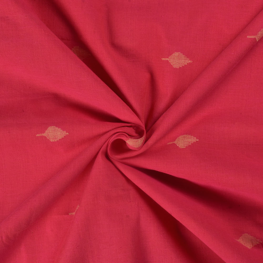 Leaf Red Jamdani Pure Cotton 64 GSM Handwoven Fabric