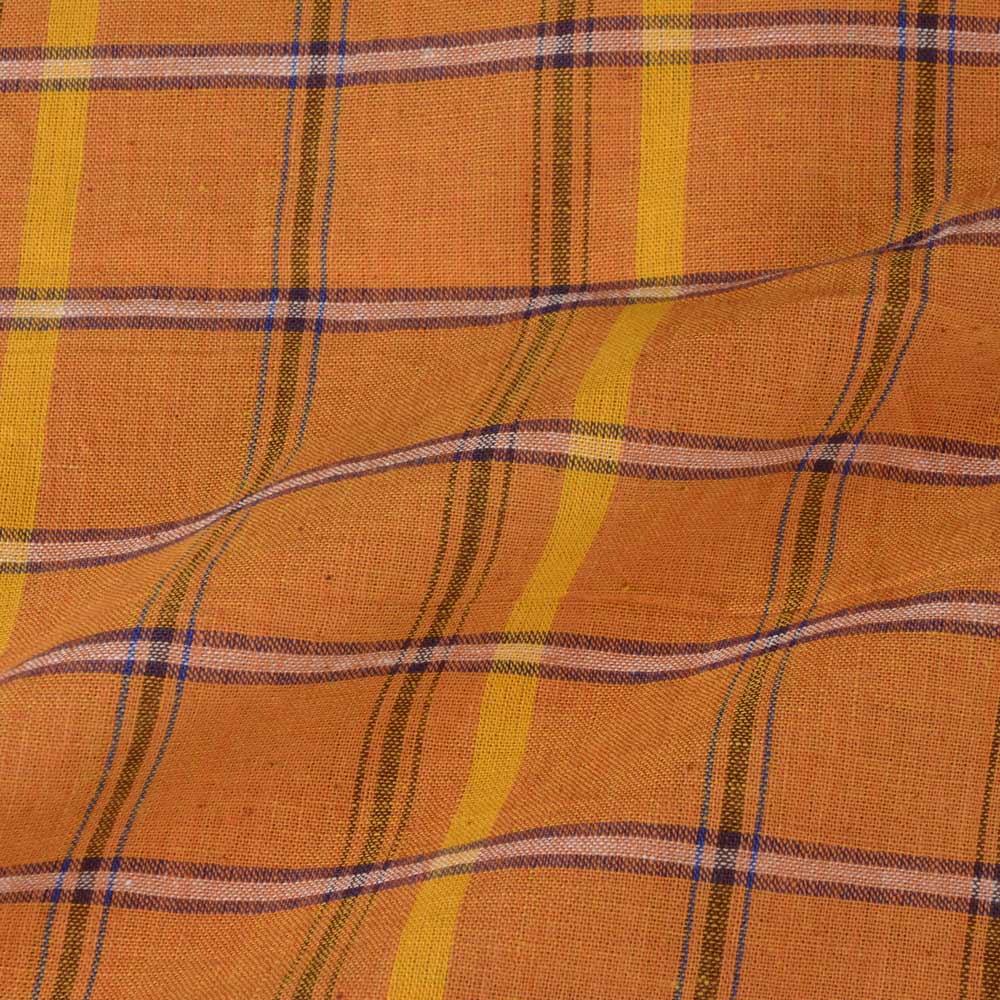 CHECK MUSTARD PURE COTTON 100 GSM HANDWOVEN FABRIC