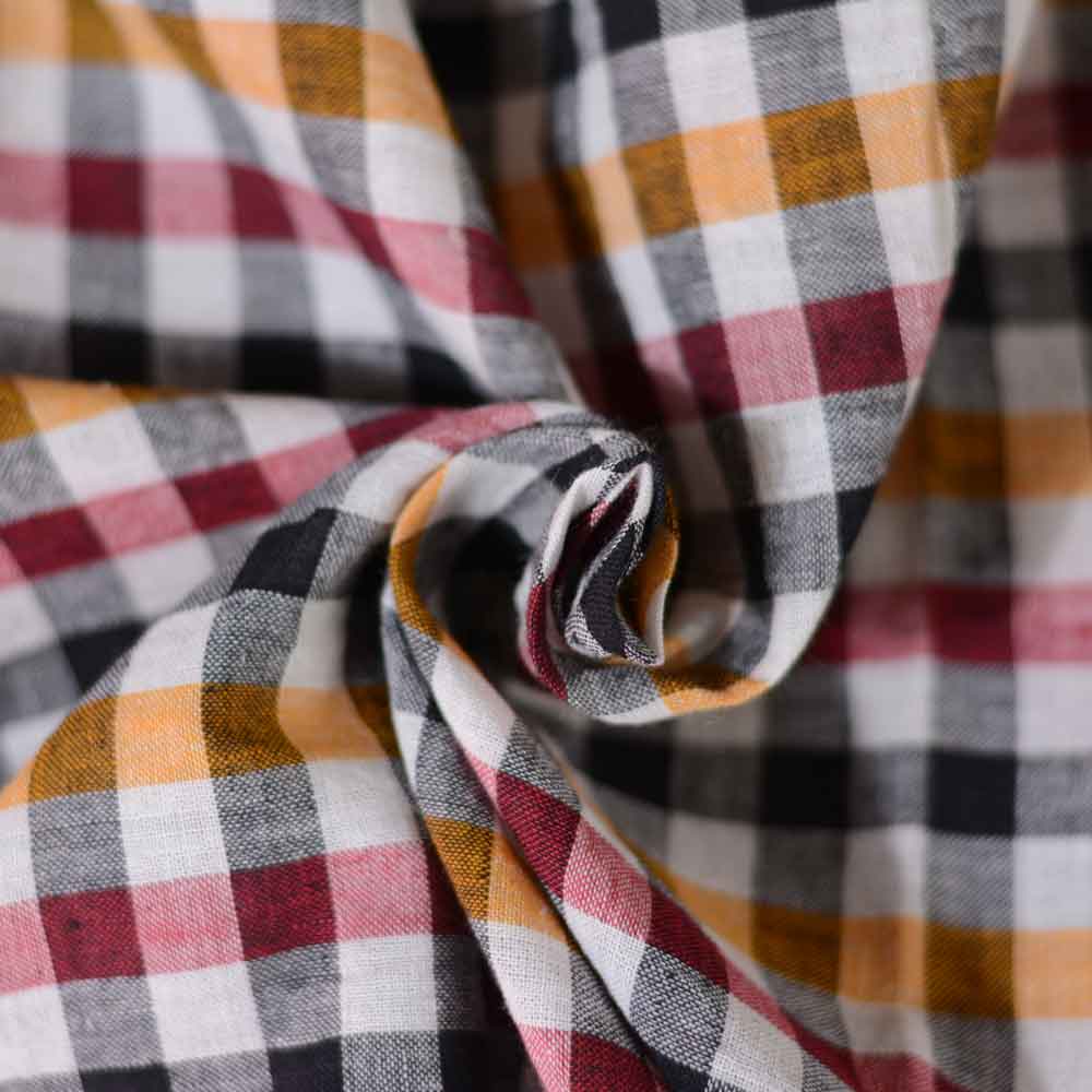 Check White & Multicolour Pure Cotton 88 GSM Handwoven Fabric