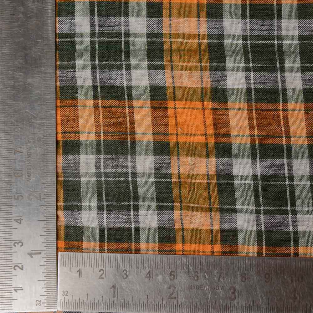 CHECK ORANGE & BLACK PURE COTTON 97 GSM HANDWOVEN FABRIC