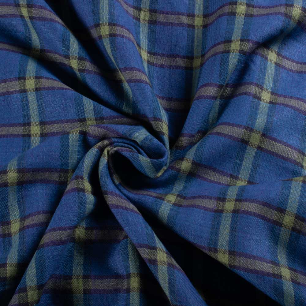 Check Blue and Yellow Pure Cotton 100 GSM Handwoven Fabric