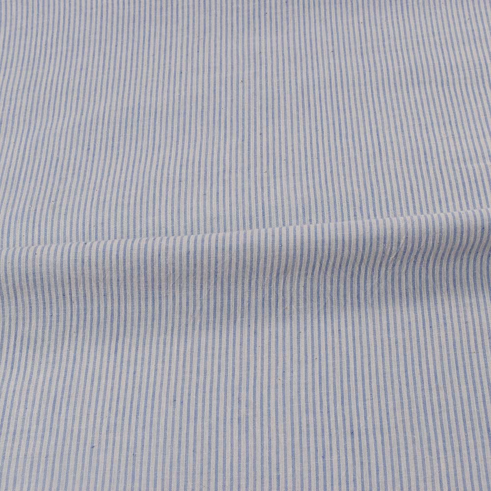 STRIPE WHITE & BLUE KHADI COTTON 70 GSM HANDWOVEN FABRIC