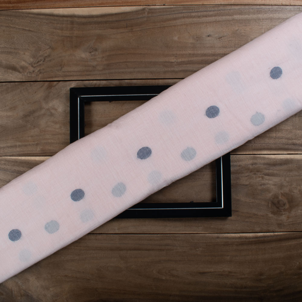 Peach Base Navy Blue Ball Motif Jamdani Pure Cotton 60 GSM Handwoven Fabric