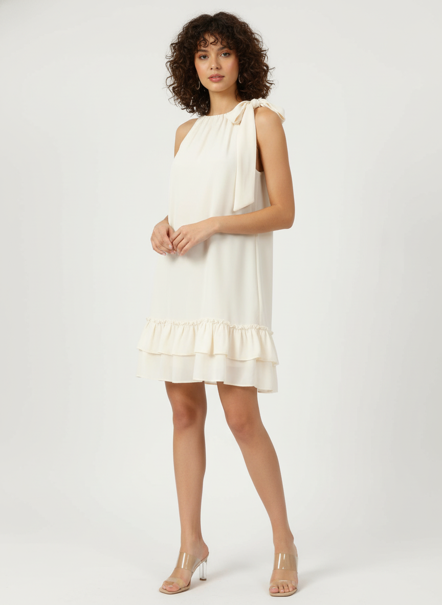 Shoulder Bow Ruffled Dress