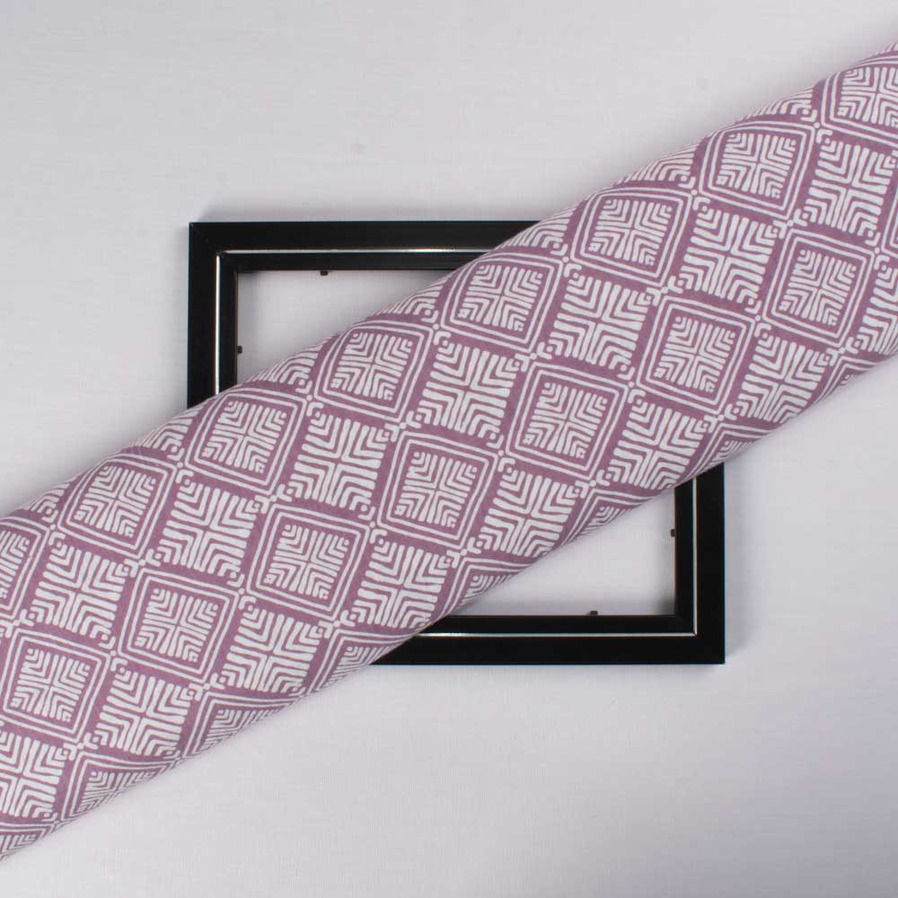 Abstact Purple White Screenprinted Pure Khadi 90 GSM Handwoven Fabric