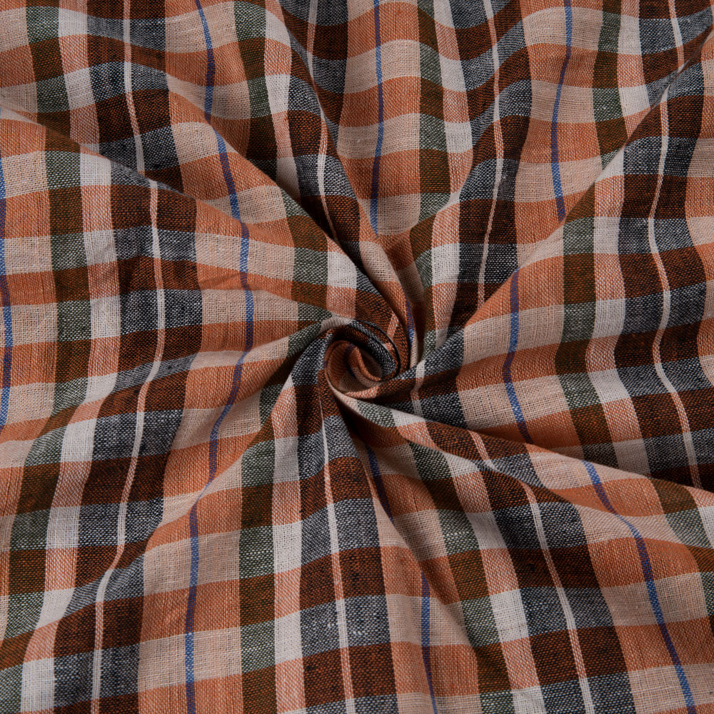 Check Orange & Black Pure Cotton 92 GSM Handwoven Fabric 290