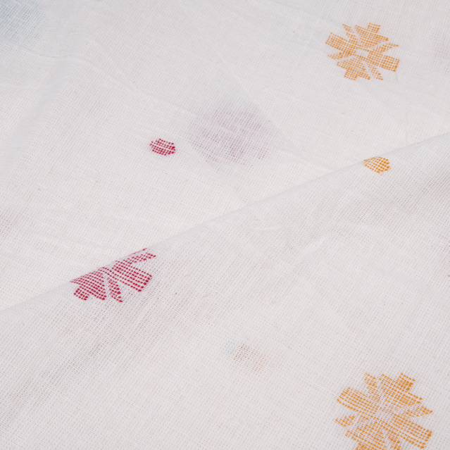 GEOMETRIC WHITE JAMDANI PURE KHADI 118 GSM HANDSPUN & HANDOWVEN FABRIC