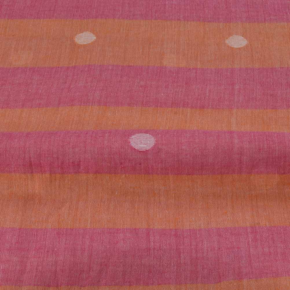 POLKA DOT STRIPE ORANGE RED JAMDANI PURE COTTON 60 GSM HANDWOVEN FABRIC 227