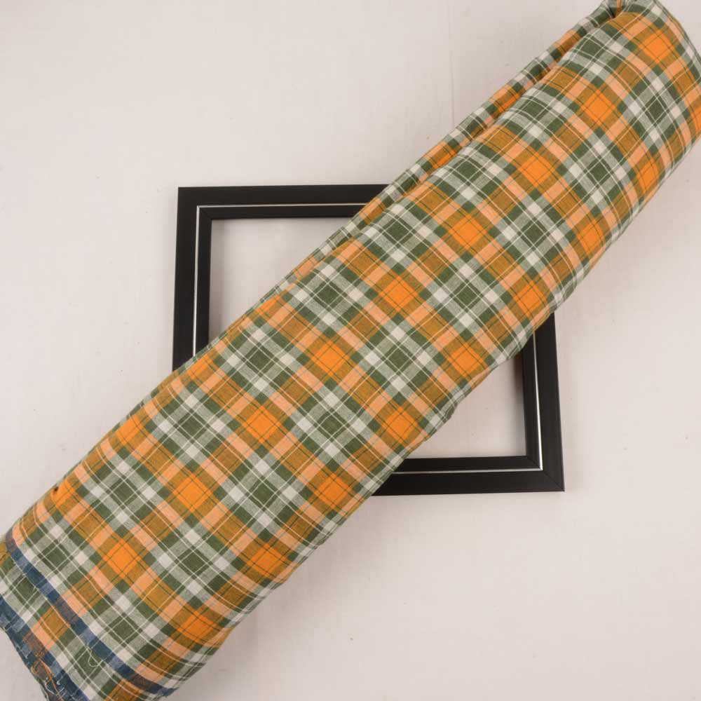 Check Orange & Green Pure Cotton 87 GSM Handwoven Fabric