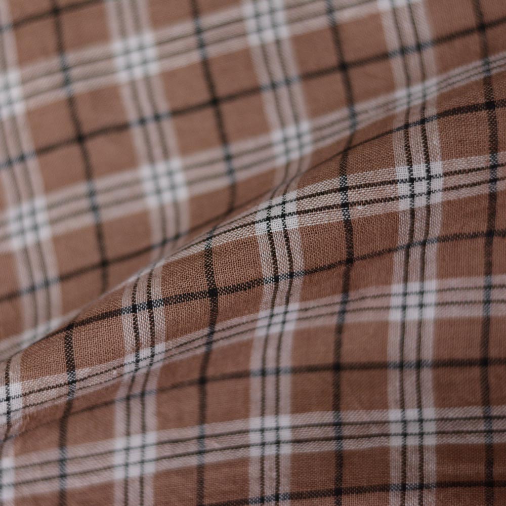Check Brown Black & White Pure Cotton 96 GSM Handwoven Fabric
