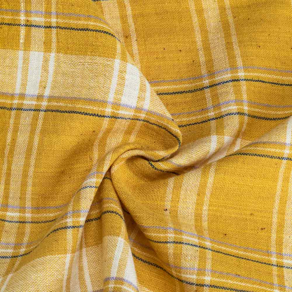 Check Yellow Pure Cotton 96 GSM Handwoven Fabric 22