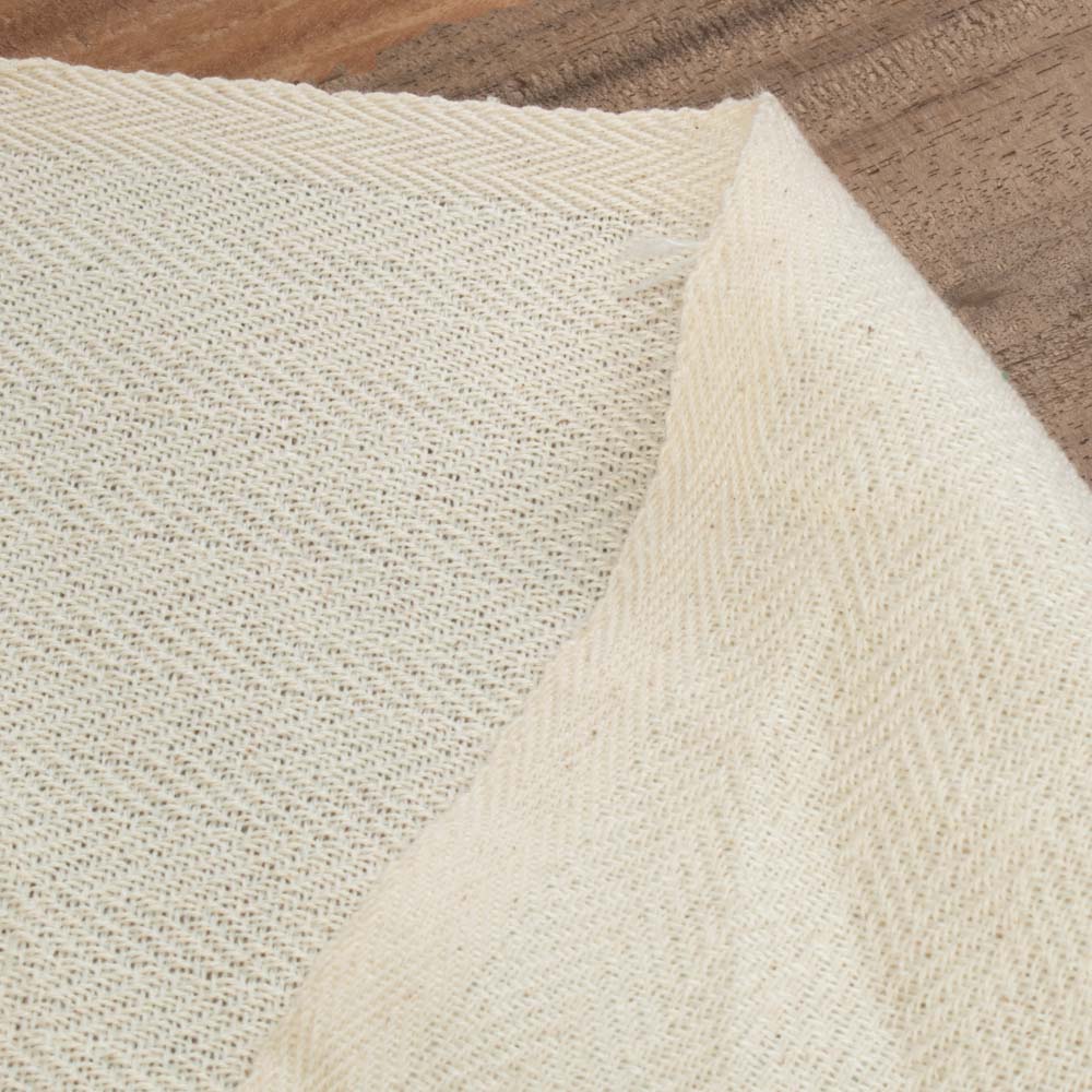 Herringbone Cream Wool Cotton 185 GSM Handwoven Fabric