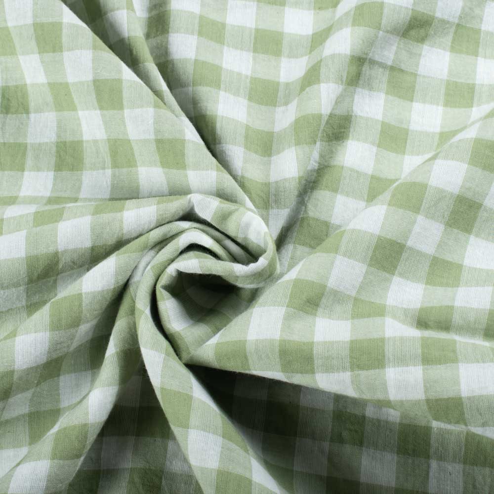 Check White & Olive Pure Cotton 60 GSM Handwoven Fabric 873