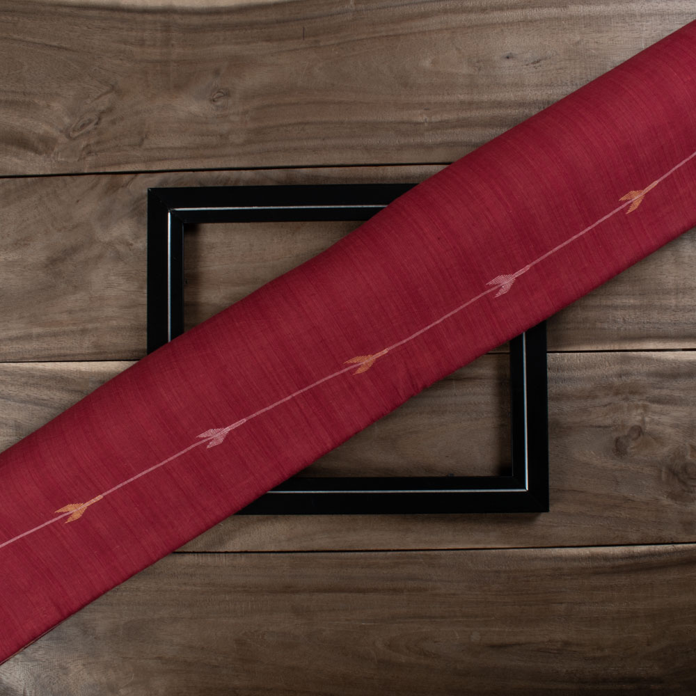 Red Pure Cotton White Arrow Jamdani 55 GSM Handwoven Fabric