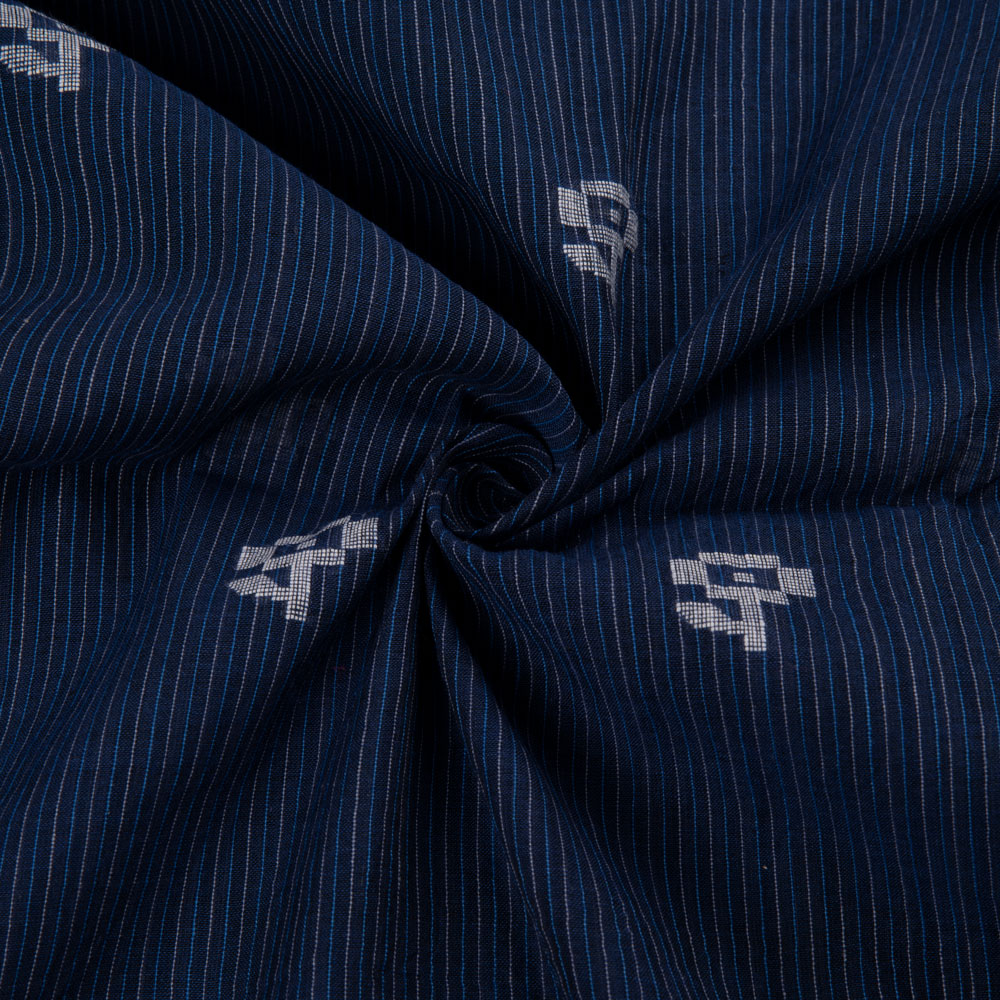 Geometric Stripe Blue Jamdani Pure Cotton 55 GSM Handwoven Fabric