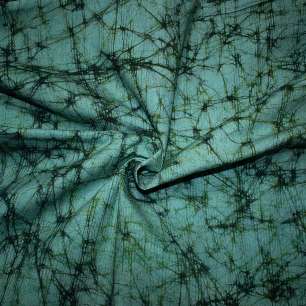 Abstract Green Batik Printed Pure Cotton 90 GSM Handwoven Fabric