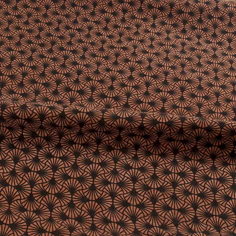 ABSTRACT BROWN & BLACK SCREENPRINTED COTTON KHADI 88 GSM HANDWOVEN FABRIC