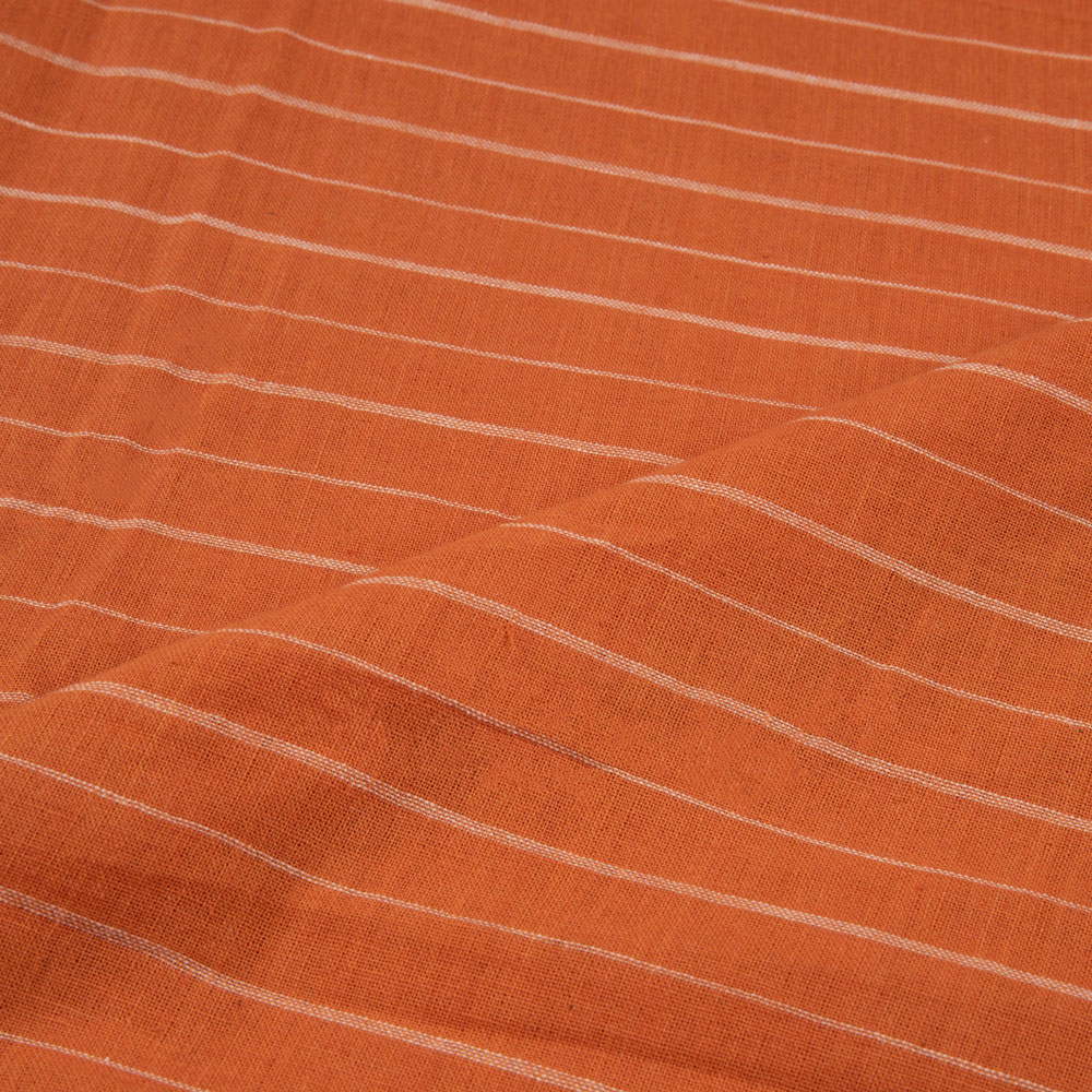 PINSTRIPE TANGERINE PURE COTTON 92 GSM HANDWOVEN FABRIC