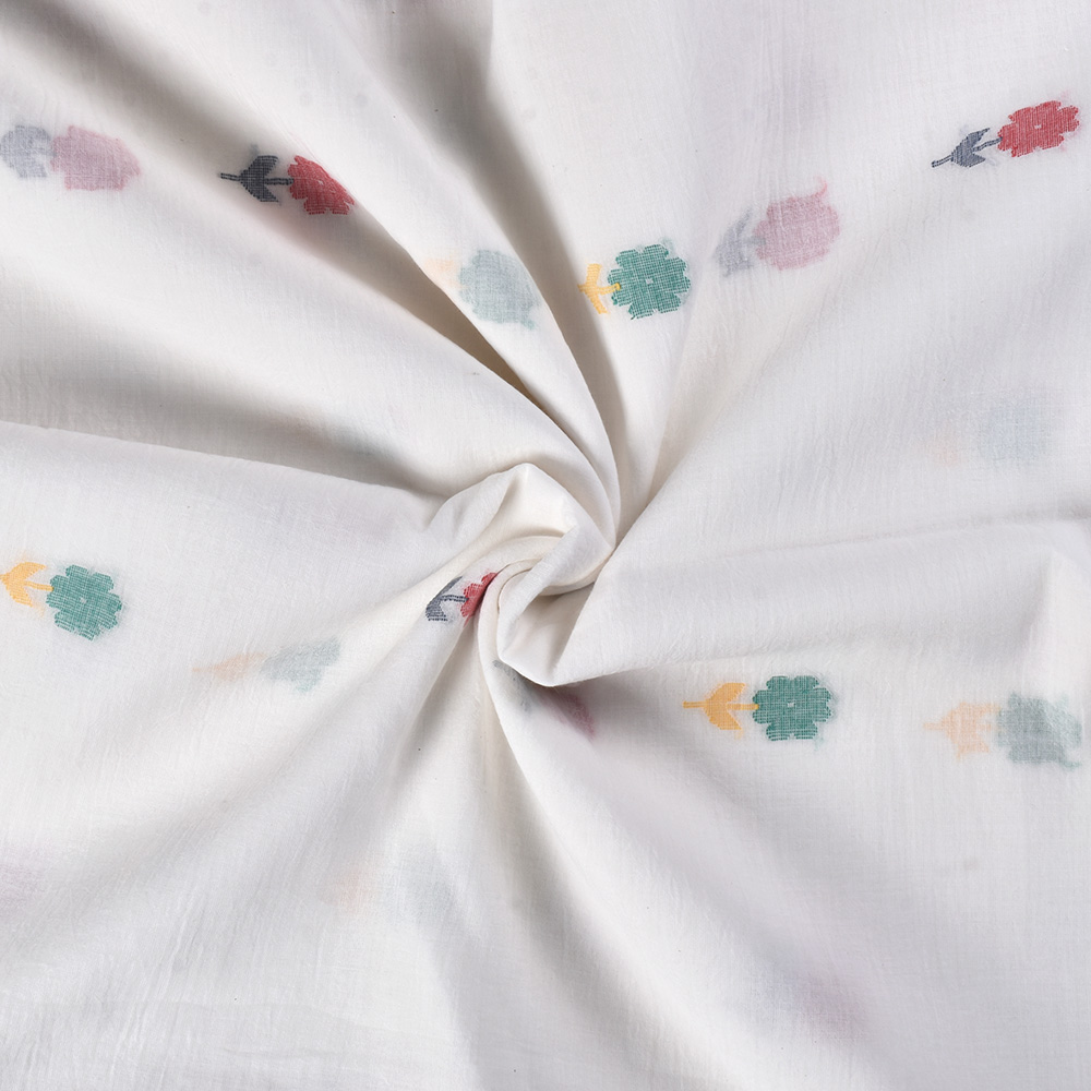Multicolor Floral Jamdani Pure Cotton 60 GSM Handwoven Fabric