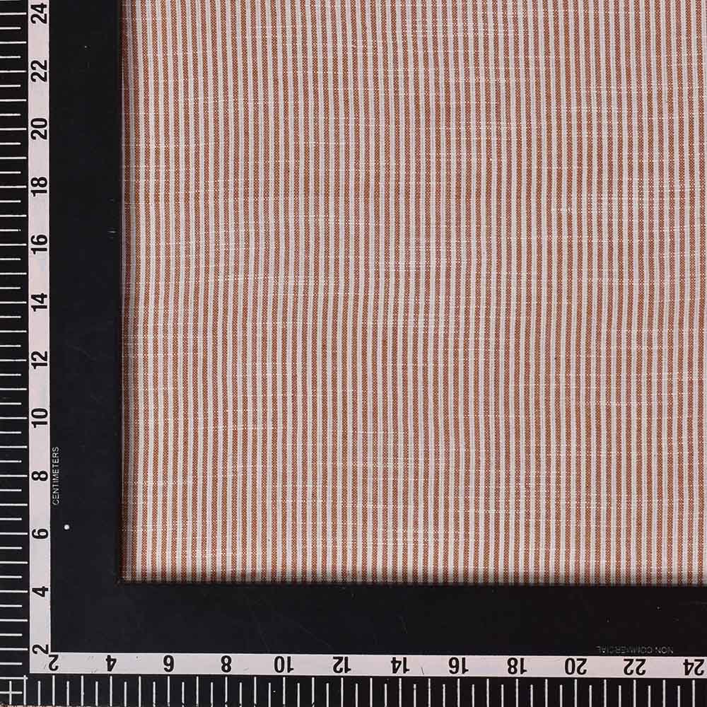 STRIPE BROWN WHITE SLUB PURE COTTON 105 GSM HANDWOVEN FABRIC