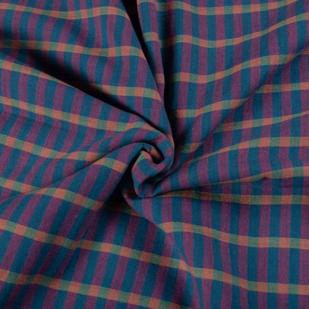 Check Pink & Teal Pure Cotton 92 GSM Handwoven Fabric