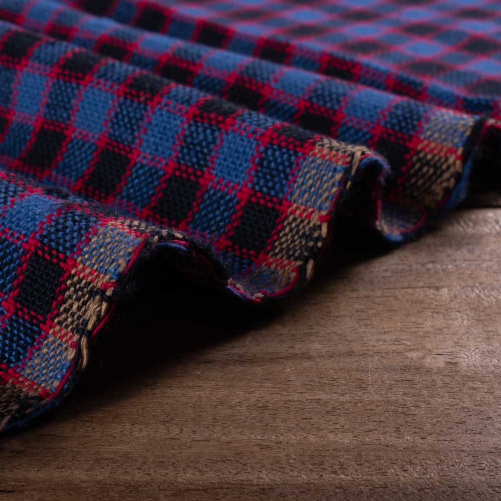 CHECK BLUE KHADI FABRIC - 300 GSM HANDSPUN & HANDWOVEN