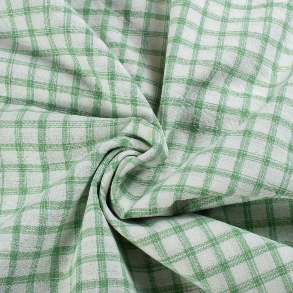 Check Green and White Tie Dye 100 GSM Pure Cotton Hasndwoven Fabric