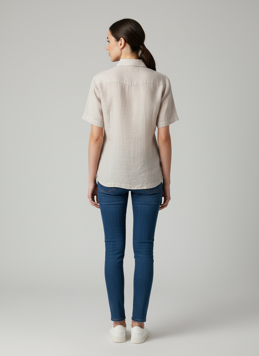 Basic Spread Collared Shirt With Center Placket- Short Sleeves