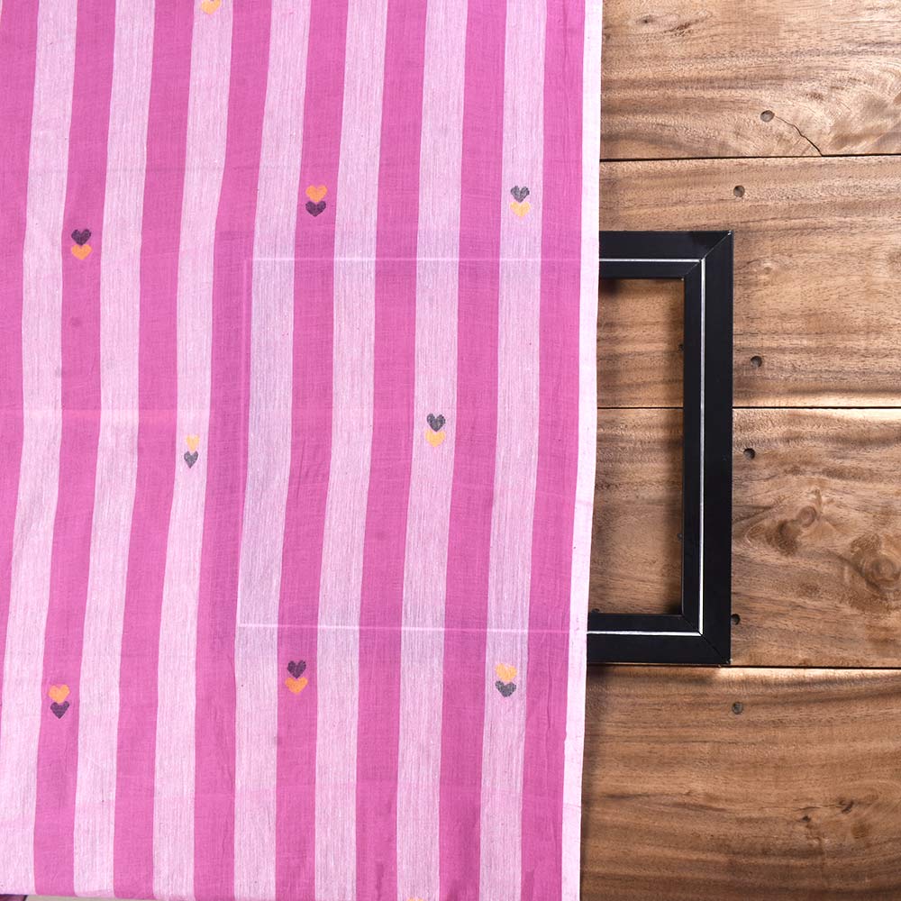 STRIPE PINK GEOMETRIC JAMDANI PURE COTTON 56 GSM HANDWOVEN FABRIC