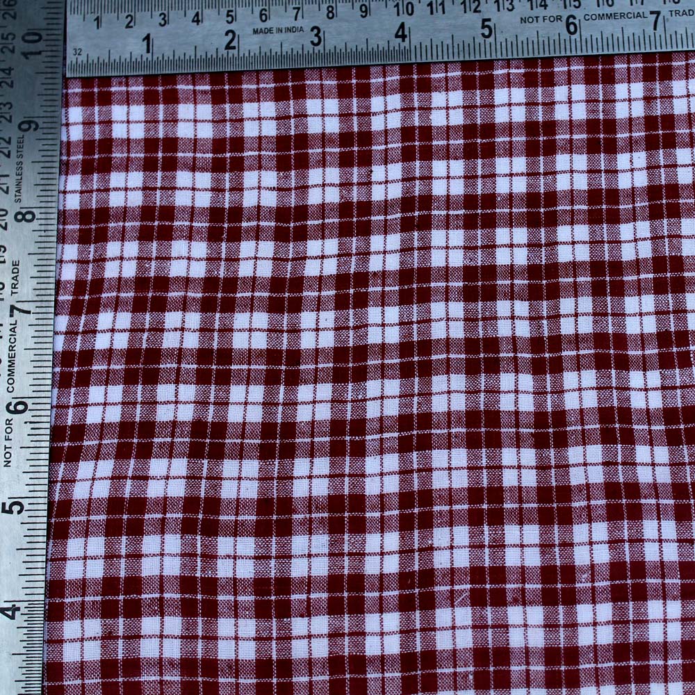 CHECK MAROON & WHITE PURE COTTON 105 GSM HANDWOVEN FABRIC