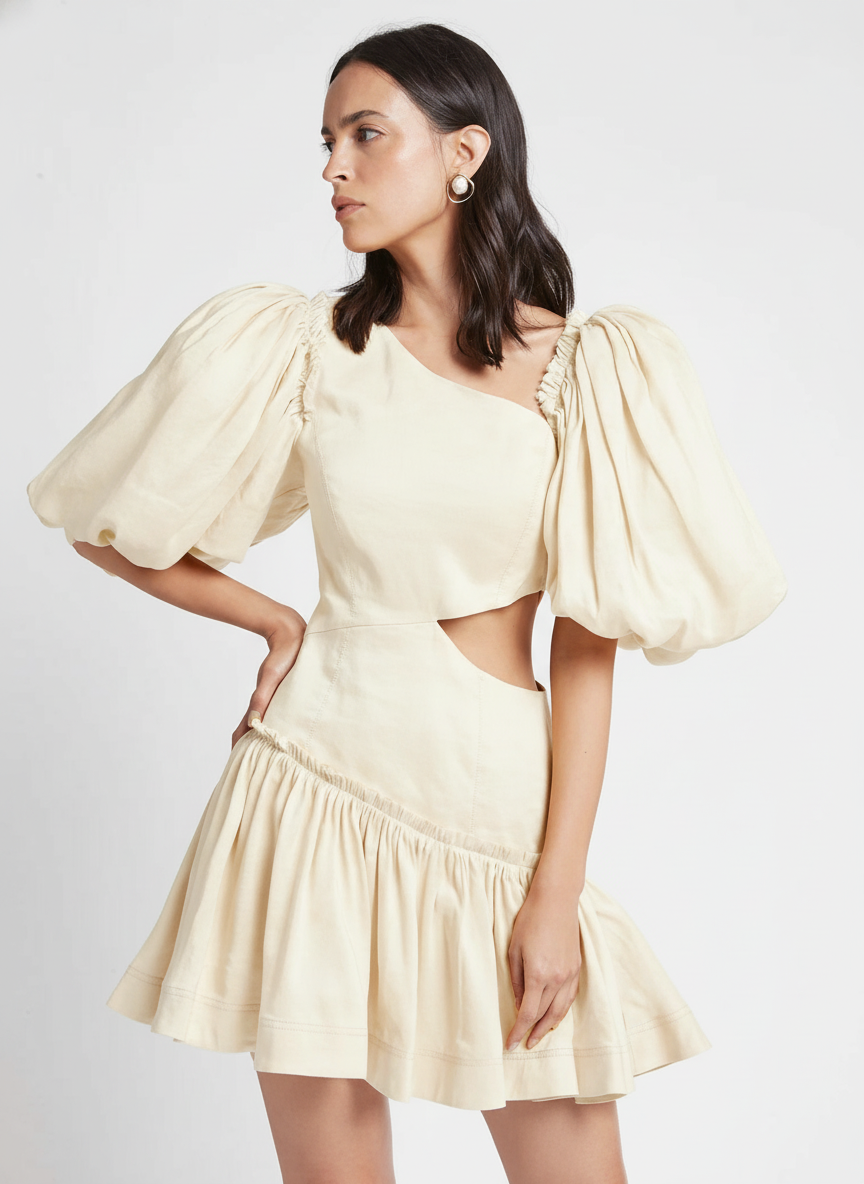 Asymmetric Gathered Dress With Cutout