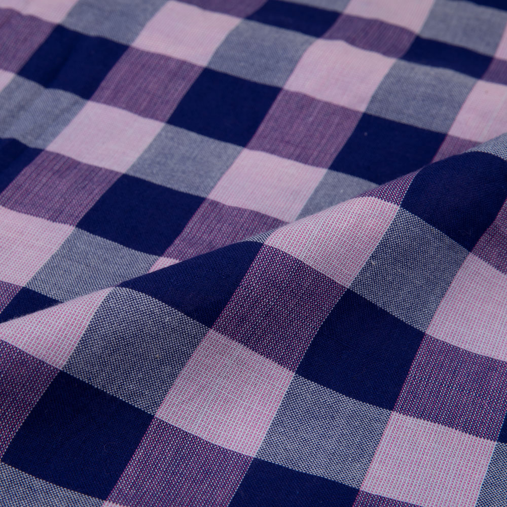CHECK PURPLE & BLUE PURE COTTON 70 GSM HANDWOVEN FABRIC