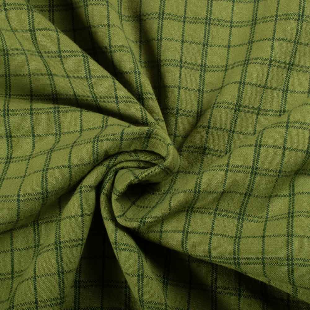 Check Pasta Green & Deep Green Khadi Cotton 160 GSM Handwoven Fabric