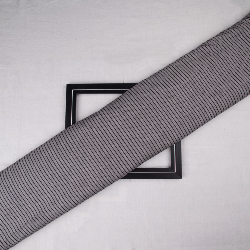 Stripe Grey & Black Pure Cotton 81 GSM Handwoven Fabric 177