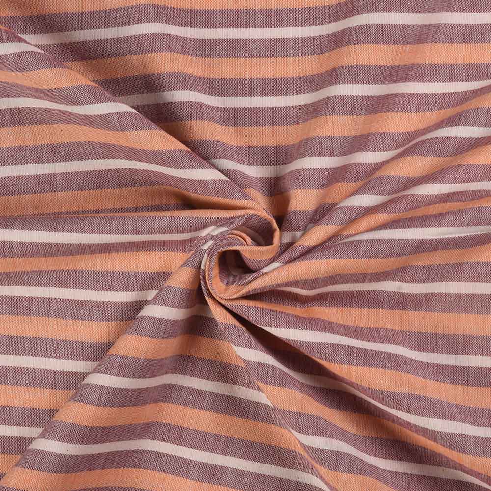 Stripe Brown Cream and Orange Pure Cotton 103 GSM Handwoven Fabric