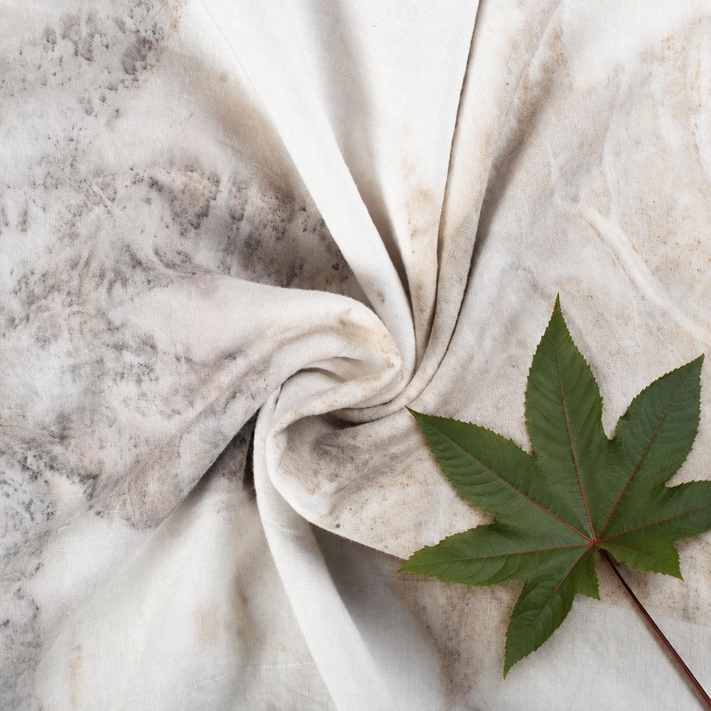 Castor Leaf Eco Print Naturally Dyed Khadi Cotton Fabric 83 GSM